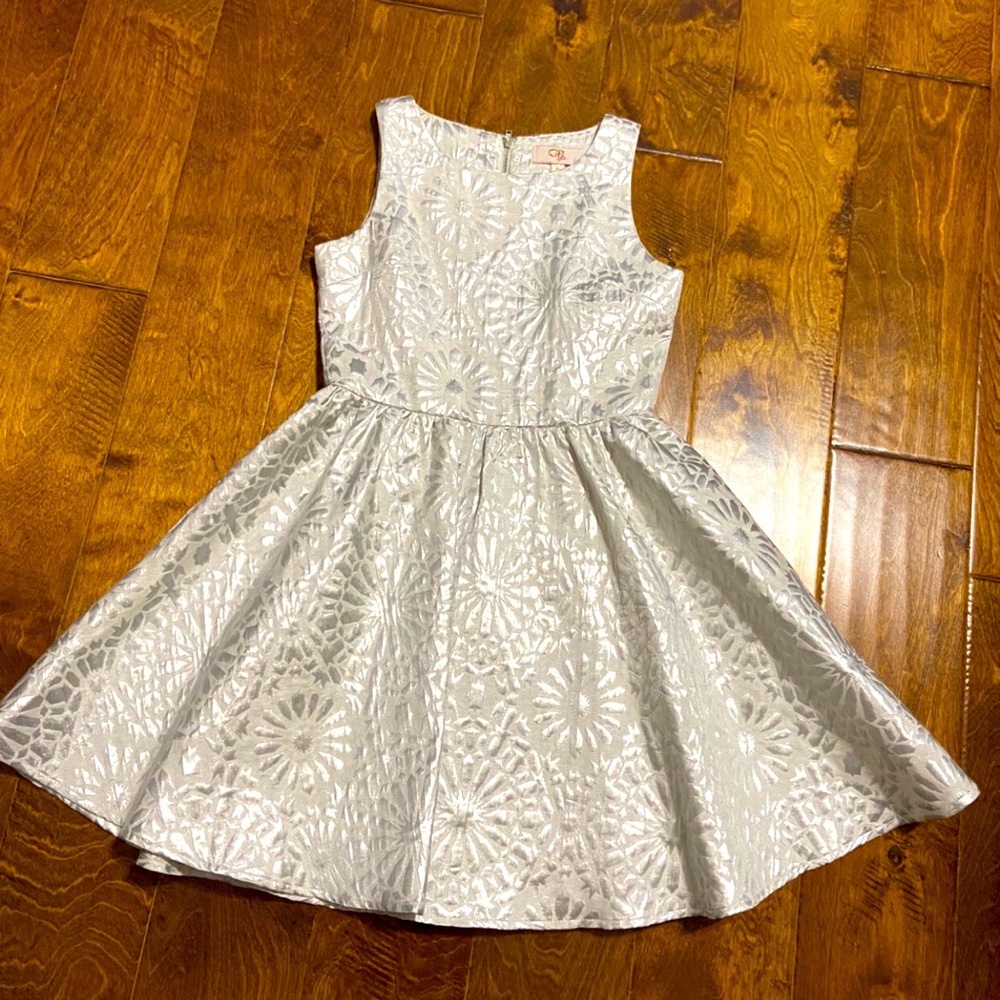 GB Girls Silver Floral Formal Dress